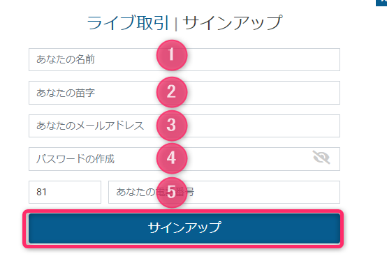 口座開設フォーム