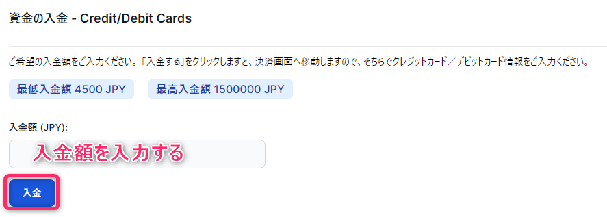 入金額を入力して決済する