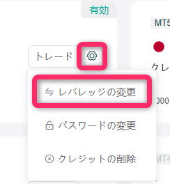 歯車マークから「レバレッジの変更」を選択する