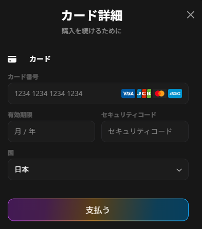 支払い情報を入力して「支払う」をクリックする